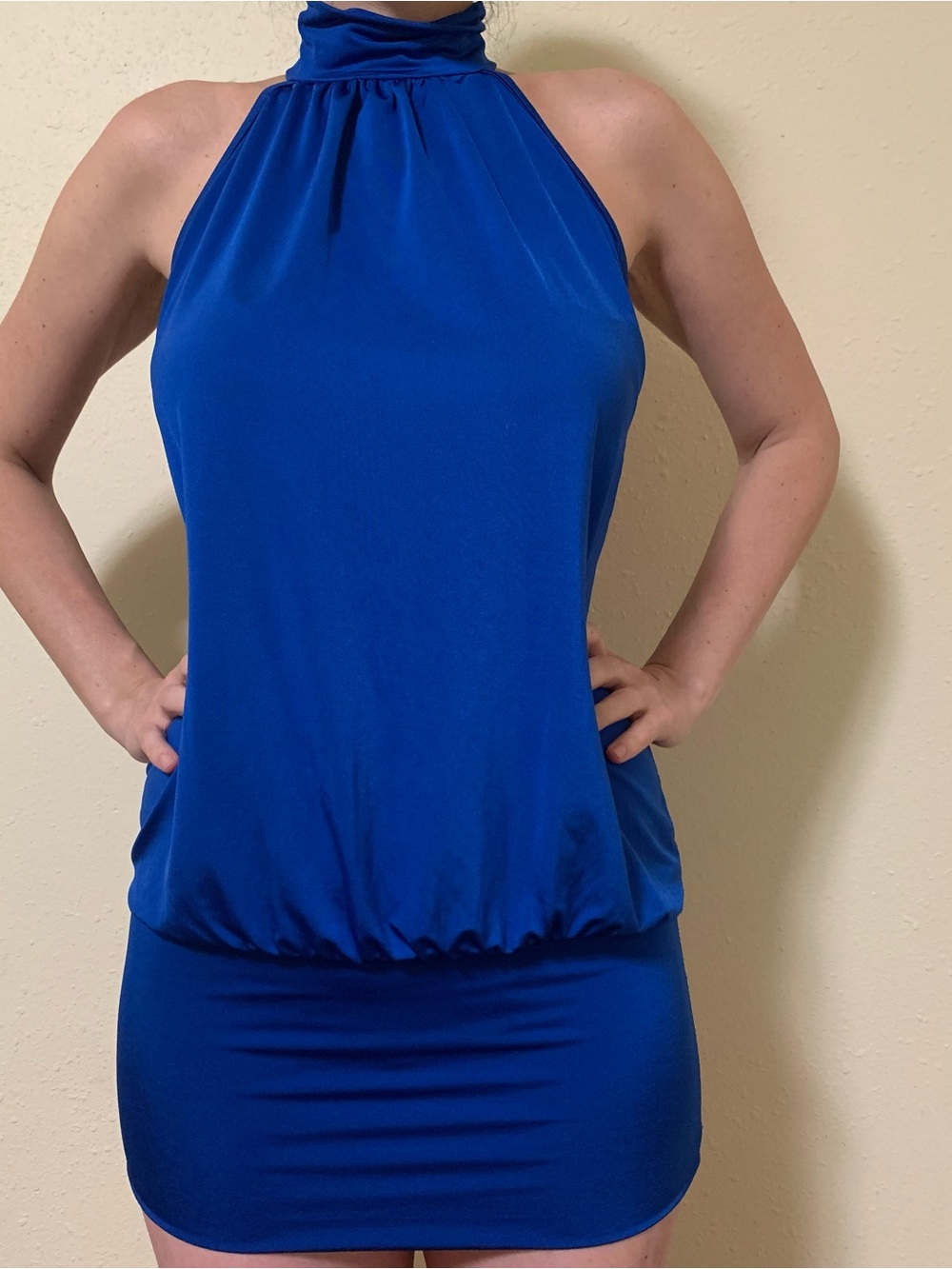 Sleeveless Halter Mini Dress in Royal Blue